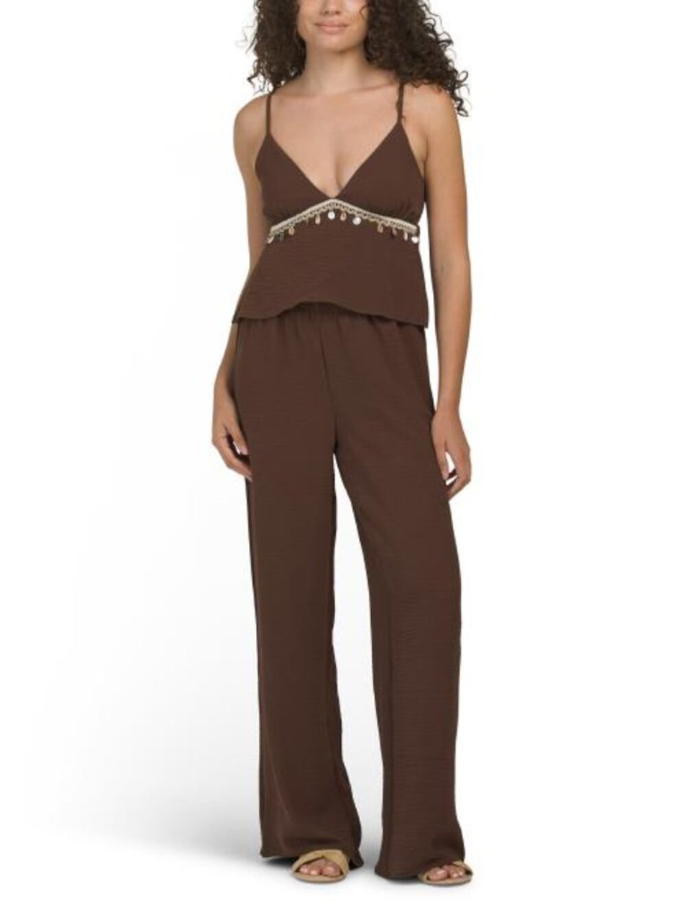 MADDEN GIRL 2pc Seashell Trims Babydoll Top And Pants Set